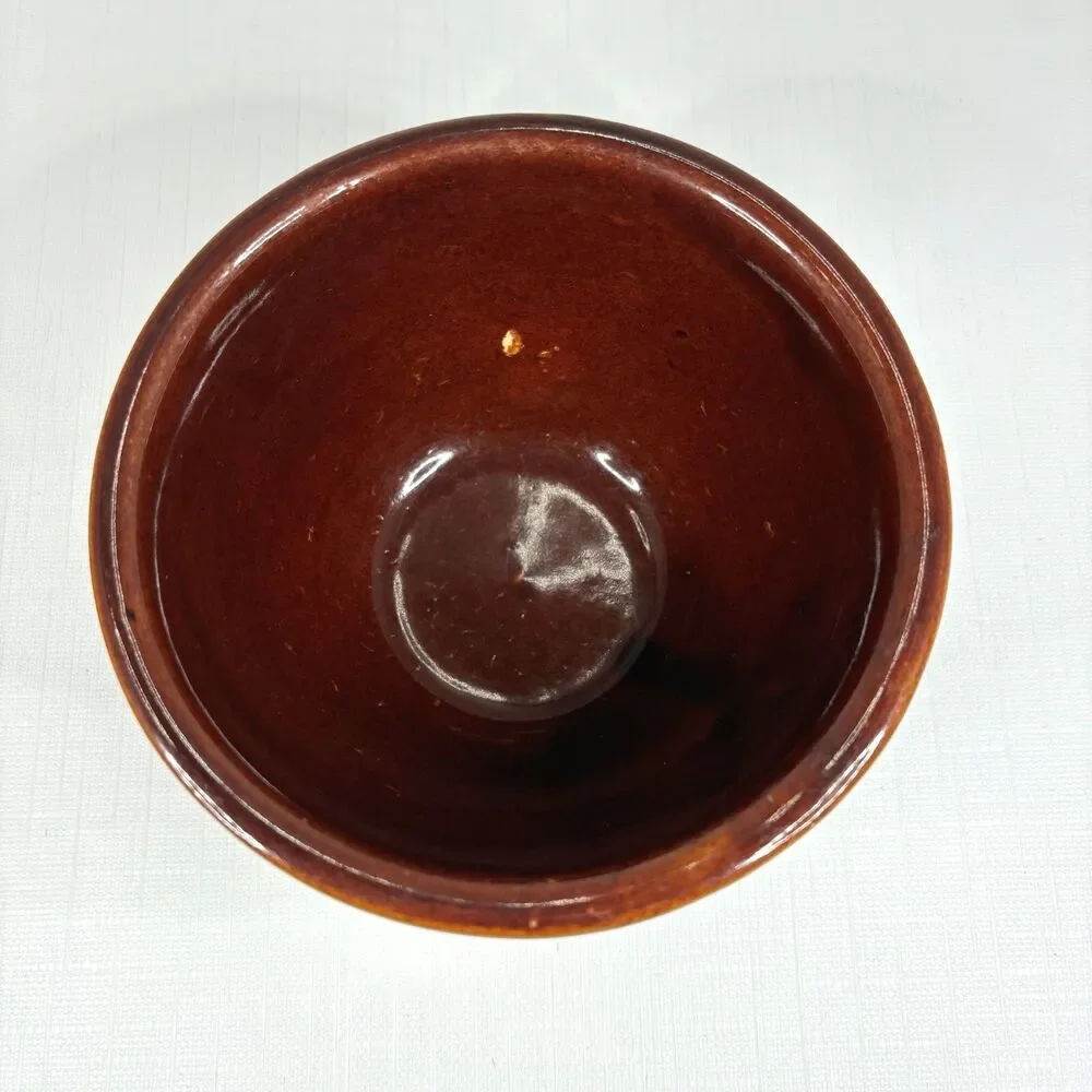 Marcrest Daisy Dot 1950s Brown Glaze Covered Bowl Stoneware Made USA Vintage